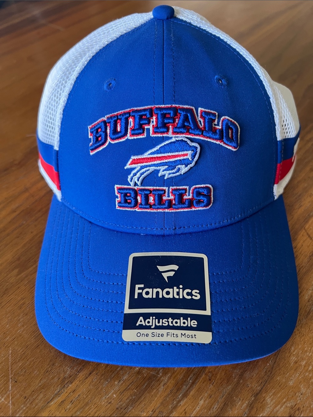 Fanatics Blue Buffalo Bills Mesh Back Trucker Hat with Red Accent